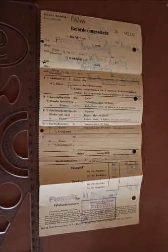 alter Beförderungsschein HIn- Rückfahrt  Premnitz - Berlin 1953