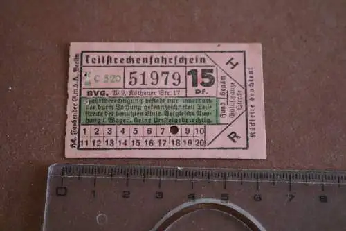 alte Fahrkarte -BVG Berlin Teilstrecken  30-40er Jahre  ????