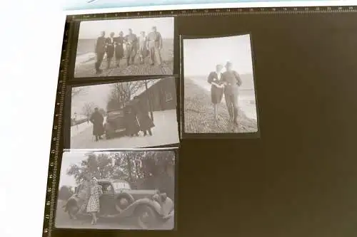 vier tolle alte Negative - Soldaten mit Frauen - Oldtimer - Ort ??