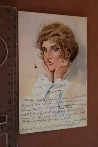 tolle alte Karte - Künstlerkarte Portrait junge Frau Hans Leu - Mein Mädel 1924