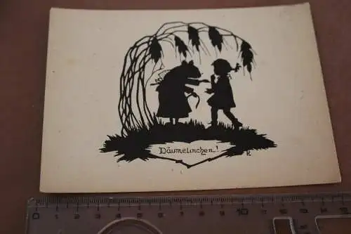 tolle alte Künstlerkarte -Silhouetten Märchen Däumelinchen 