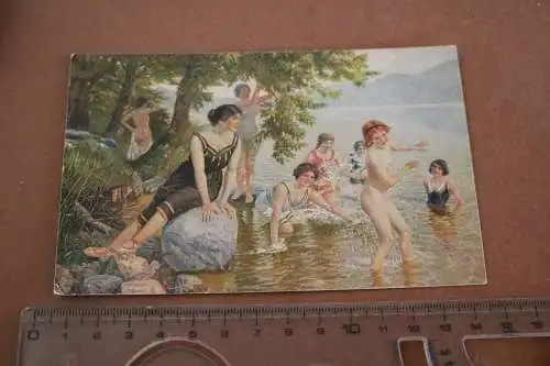  tolle alte Künstlerkarte - Karl Zopf - Improvisierter Badestrand Frauen am Bade