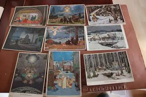 neun  tolle alte Künstlerkarten  Weihnachtsmotive - Josef Madlener