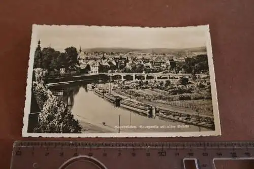 tolle alte Karte Saarbrücken - Saarpartie mit alter Brücke 30-40er Jahre