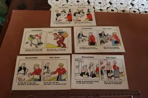 fünf alte Karten - Zwangswirtschaft - Freier Handel - 20er Jahre ??? Karikaturen