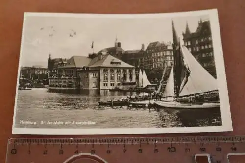 tolle alte Karte Hamburg - An der Alster mit Alsterpavillion 1929