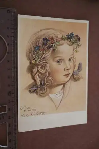  tolle alte Künstlerkarte - Heinsdorff - Portrait Mädchen mit Blumenkranz