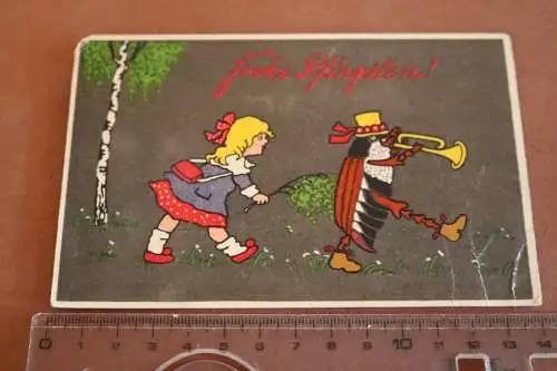 tolle alte Kitschkarte - Frohe Pfingsten - Maikäfer 20-30er Jahre 