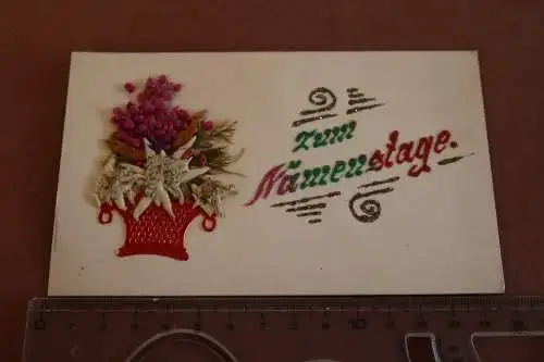 tolle alte Künstlerkarte zum Namenstage mit Blüten, Edelweiss usw 20-30er Jahre