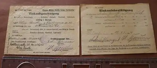 alte Einkaufsgenehmigung und Bestätigung Kauf Schwein - Rodheim 1946