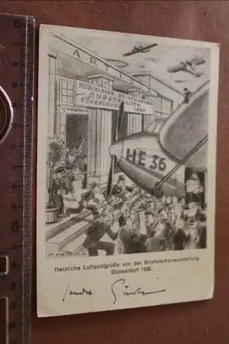 tolle alte Künstlerkarte  Luftpostgrüße Briefmarkenausstellung Düsseldorf 1936