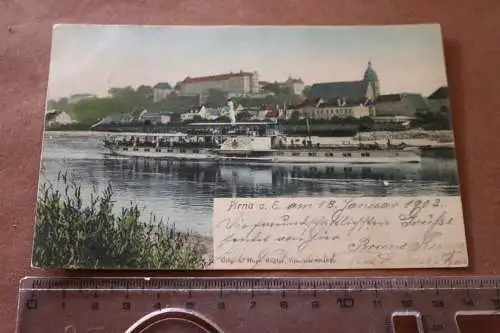 tolle alte Karte -. Pirna a.E.  mit Raddampfer König Albert  1903