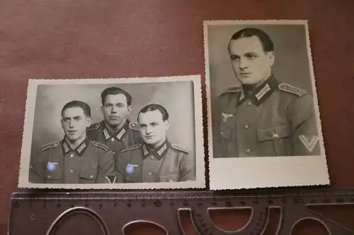 zwei tolle alte Fotos - Portrait eines Soldaten und drei Soldaten