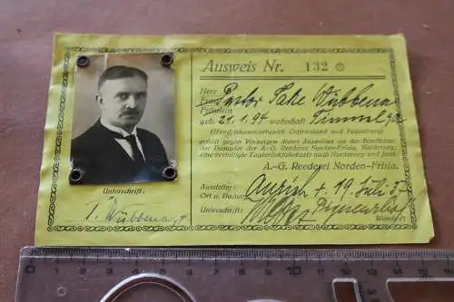 interssanter alter Ausweis eines Pastors - A.-G. Reederei Norden-Frisia 1937