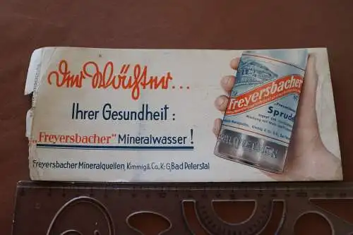 alte Pappe mit Werbung - Freyersbacher Mineralwasser Bad Peterstal 