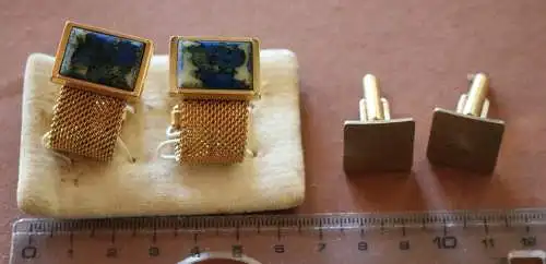 zwei tolle alte Paare Manschettenknöpfe - goldfarben blau Emaille ??? 