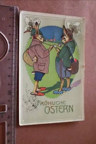 tolle alte Karte - zwei Osterhasen - Fröhliche Ostern 1912