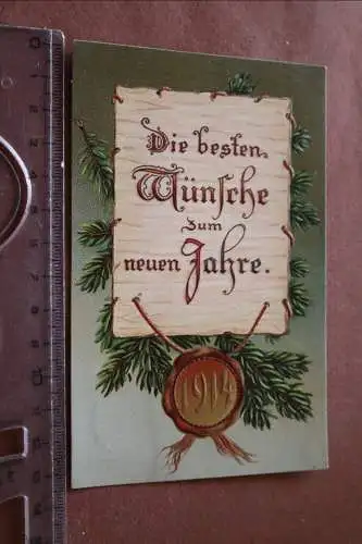 tolle alte Prägekarte Neujahr - 1914 