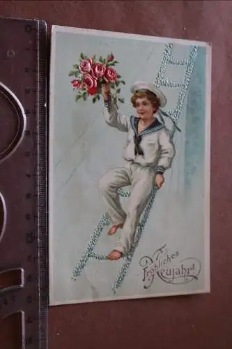 tolle alte Prägekarte Neujahr  Junge im Matrosen-Outfit - 1911 