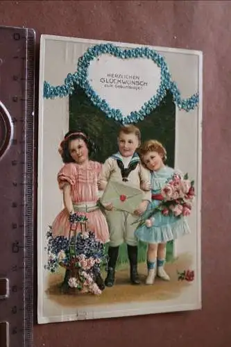 tolle alte Prägekarte  Geburtstag - Kinder  1914
