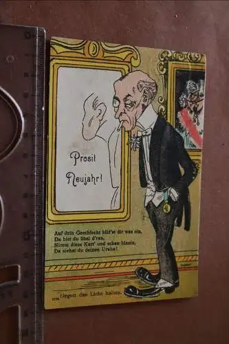 tolle alte Karte Prosit Neujahr Durchscheinkarte ?  1910-20 ???