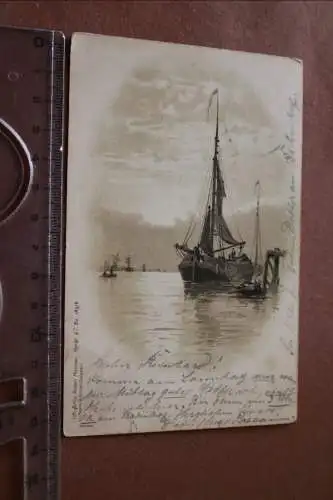 tolle alte Künstlerkarte  Binnenschiff - Frachtsegelboot ??  1900