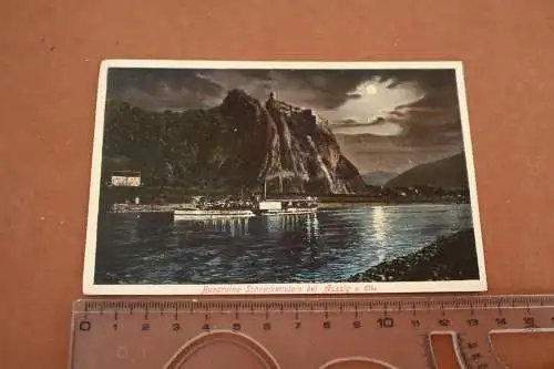 tolle alte Karte - Mondkarte Raddampfer  BUrruine Schreickenstein bei Aussig