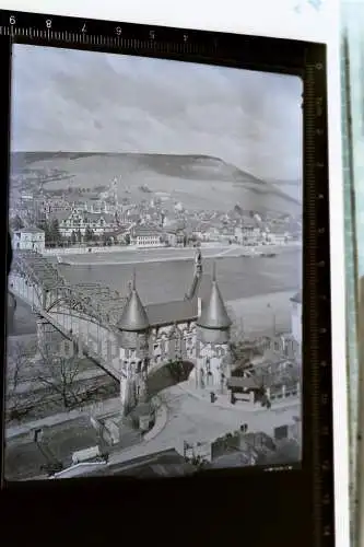 tolles altes Glasnegativ - Traben Trarbach Moselbrücke mit Brückenschenke 9x12