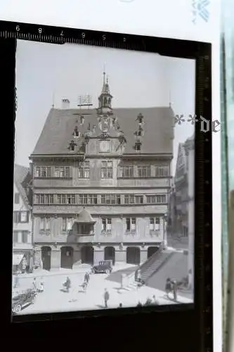 tolles altes Glasnegativ - Tübinger Marktplatz mit dem Rathaus 9x12