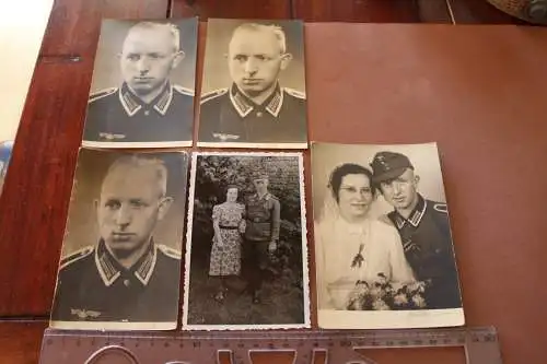 fünf alte Fotos eines Soldaten Portraits, Hochzeitsfoto 40er Jahre 