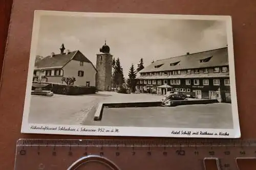 alte Karte - Hotel Schiff mit Rathaus und Kirche - Schluchsee - 50-60er Jahre