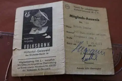 toller alter Mitglieds-Ausweis - Verein Leibesübungen - Klafeld - Geisweid 1970