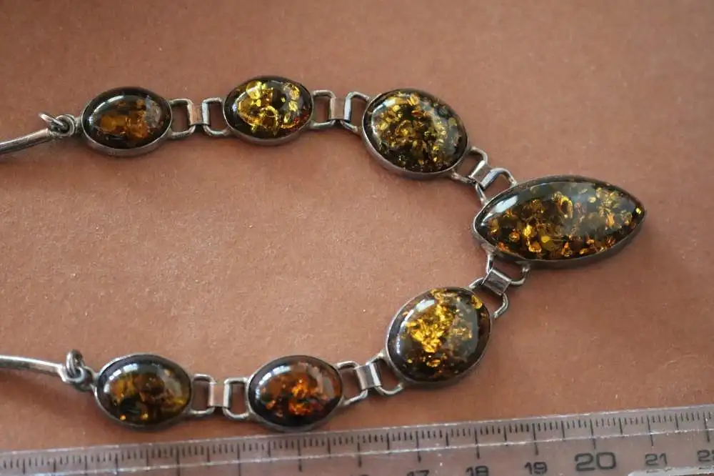 tolle alte Bernsteinkette mit Ohrstecker - 925er silber - Designer  J M  ??  5