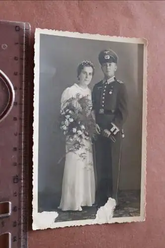 tolles altes Hochzeitsfoto - Braut und Soldat  - Magdeburg 