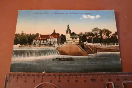 tolle alte Karte - Neues Wehr mit Restaurant Hochablaß bei Augsburg 1929
