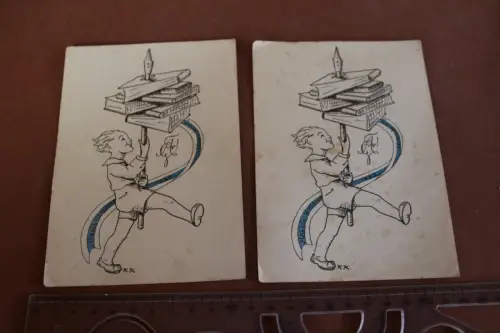 zwei tolle alte Künstlerkarte - Absolventen 1936 Straubing - Studentika ?