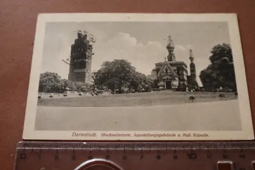 tolle alte Karte - Darmstadt Hochzeitsturm, Ausstellungsgebäude u. Ruß. Kapelle 