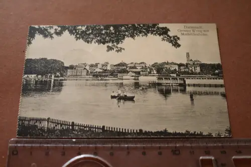 tolle alte Karte - Darmstadt Grosser Woog mit Mathildenhöhe  1915