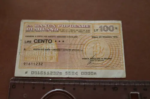 alter Notgeldschein Italien - MINIASSEGNI BANCA POPOLARE DI MILANO 100 Lire