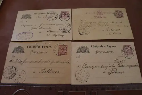 vier alte Ganzsachen Postkarten Königreich Bayern und Württemberg 1884-88