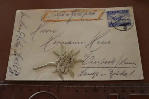 toller alter Luftfeldpostumschlag mit Edelweis u. Ausschnitt Tiger Panzer 