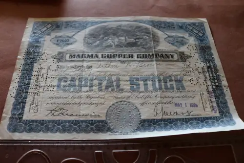 tolle alte Aktie - Magma Copper Company - 1925