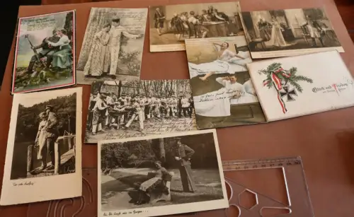 neun alte Karten - Militärische Motive, Patriotismus 1 u. 2 WK