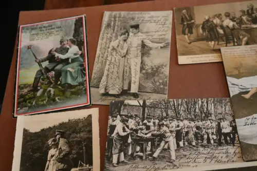 neun alte Karten - Militärische Motive, Patriotismus 1 u. 2 WK