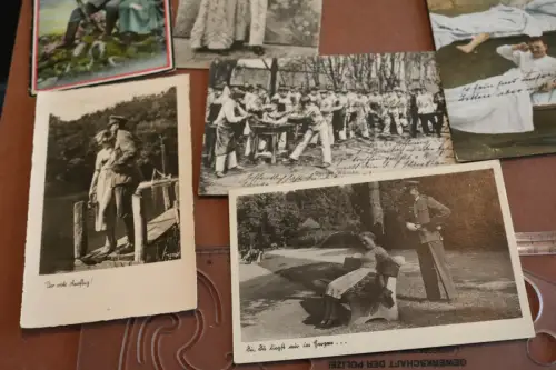 neun alte Karten - Militärische Motive, Patriotismus 1 u. 2 WK