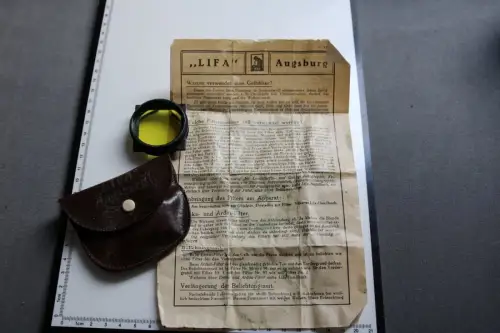 toller alter LIFA Gelbfilter mit Beschreibung und Ledertasche - Alter ??