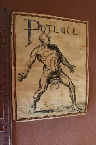 tolle alte Handskizze Mann mit Gewicht Potence  ähnlich Daumier Uncanny Wrestler