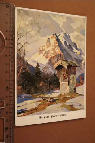 tolle alte  Künstlerkarte  - Wetterstein von Mittenwald aus 
