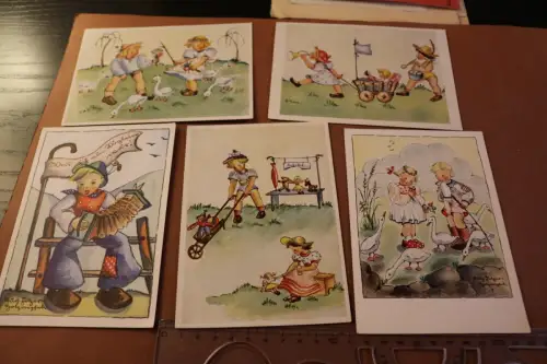sechs tolle alte Künstlerkarten - Ruth Fetzer-Holzaepfel  Kindermotive 