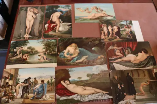 zehn alte Karten - erotische Darstellung - Künstlerkarten - 1900-1910 ?